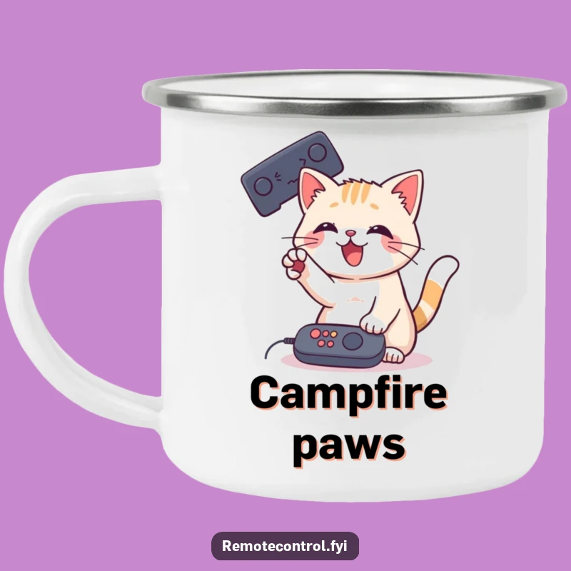 Funny Cat Remote Camping Mug: Playful Paw Adventure Cup, Rugged Funny Gift