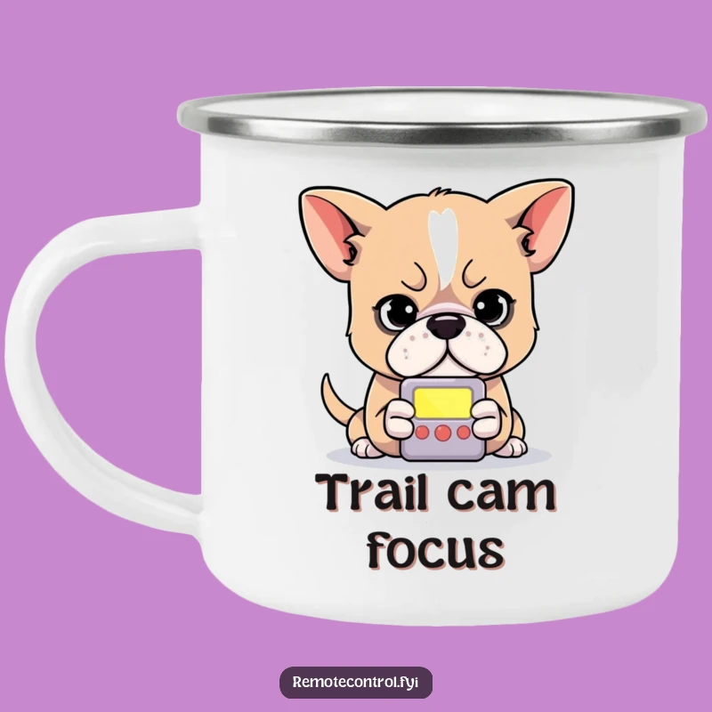 Funny Dog Remote Camping Mug: Durable Focused Canine Cup for Outdoor Screen Time