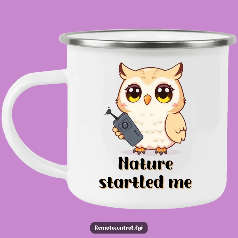Funny Shy Owl Camp Mug: Surprised Remote Holder, Durable Funny Gift for Outdoors
