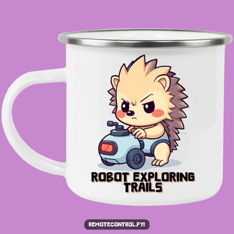 Funny Hedgehog Camping Mug - Determined Robot Control Adventure!
