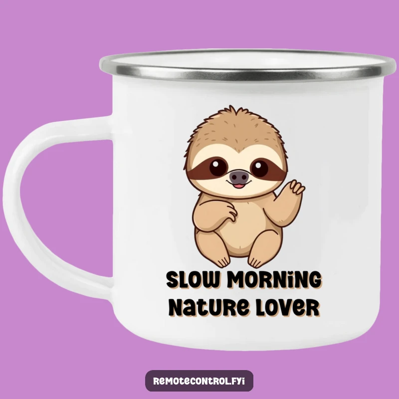 Funny Sloth Camp Button Mug: Sip Slowly and Enjoy