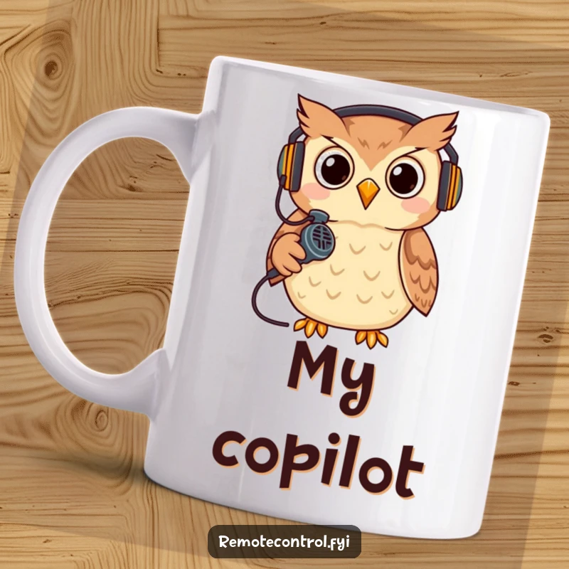 Funny owl wearing a headset, holding a remote like a microphone, ready to game. Perfect for gamers.