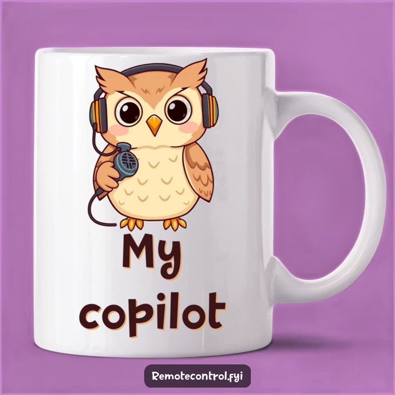 Funny Owl Gamer Mug: Cool headset owl with remote microphone, a perfect gift for gamers.