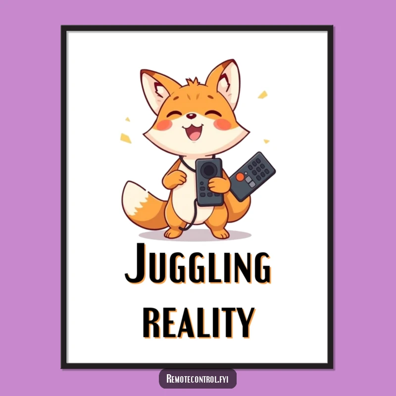 Funny Fox Digital Art - Juggling Remotes Laughs, Perfect Gift Print
