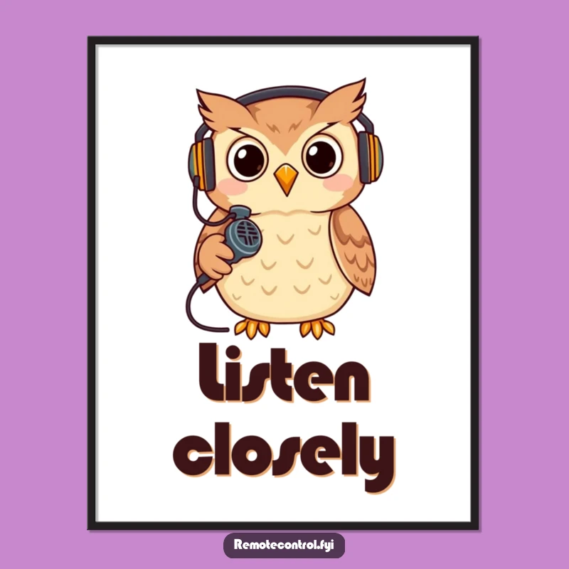 Funny Owl Gamer Digital Art: Cool headset owl with remote microphone, a perfect gift for digital collections.