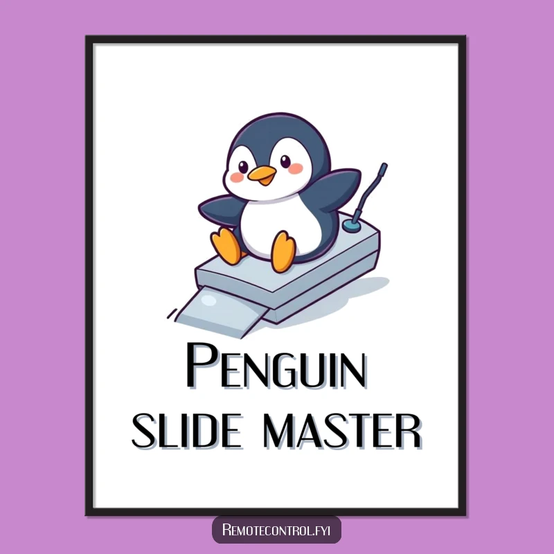 Funny Penguin Ramp Rider Digital Art: Hilarious Remote Slide Print