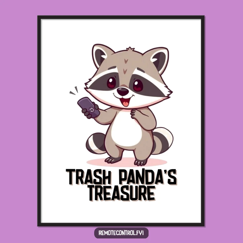 Funny Raccoon Remote Digital Art: Vibrant Comedic Bandit Decor