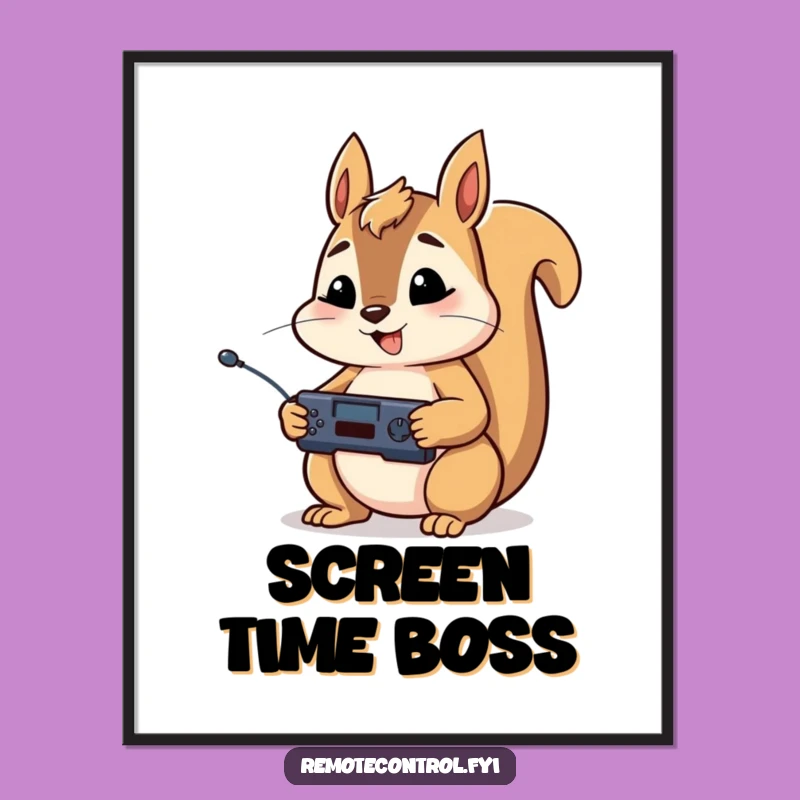 Funny Squirrel Remote Control Digital Art Print: Instant Entertainment Decor
