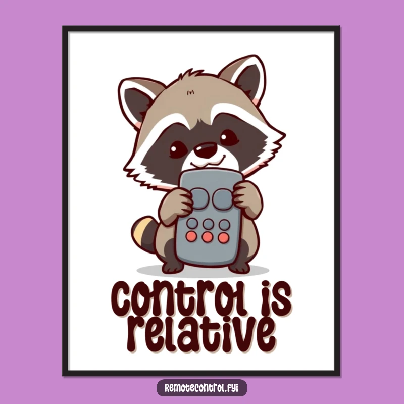 Funny Raccoon Remote Master Poster: Mischievous Grin, Quirky Funny Gift Wall Art