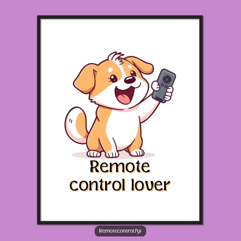 Funny Dog Poster: Excited Remote Control Art for Happy Homes