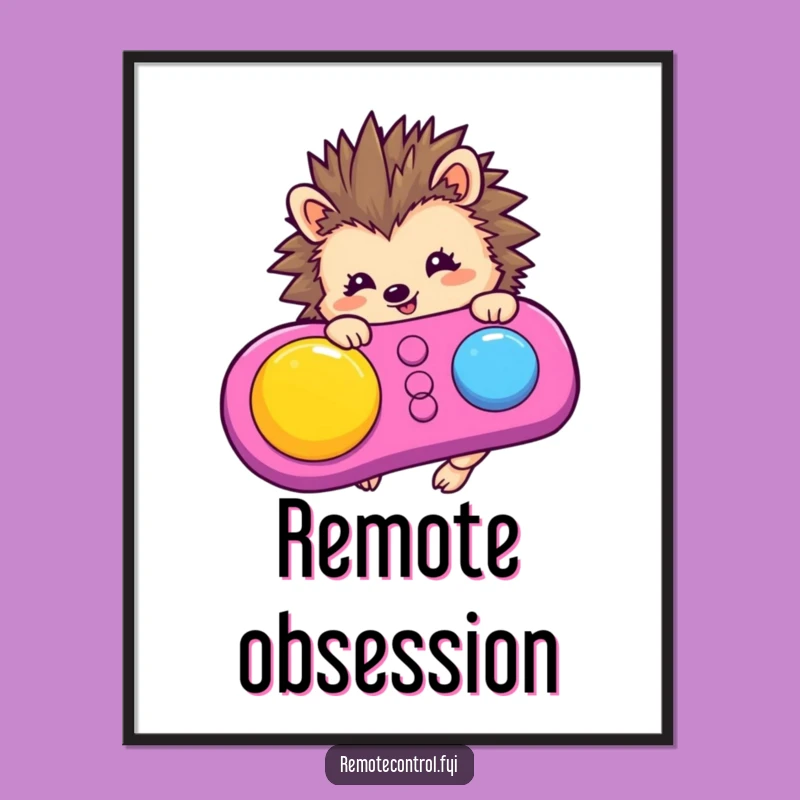 Funny Hedgehog Remote Control Poster - Whimsical Wall Art for Laughs!