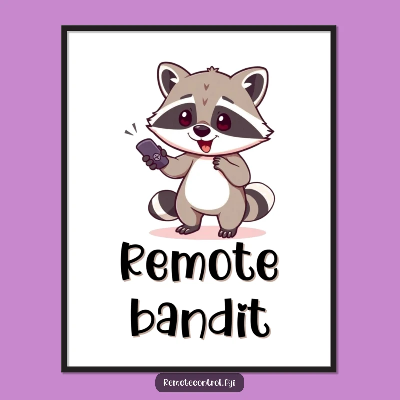 Funny Raccoon Remote Poster: Vibrant Comedic Bandit Wall Art