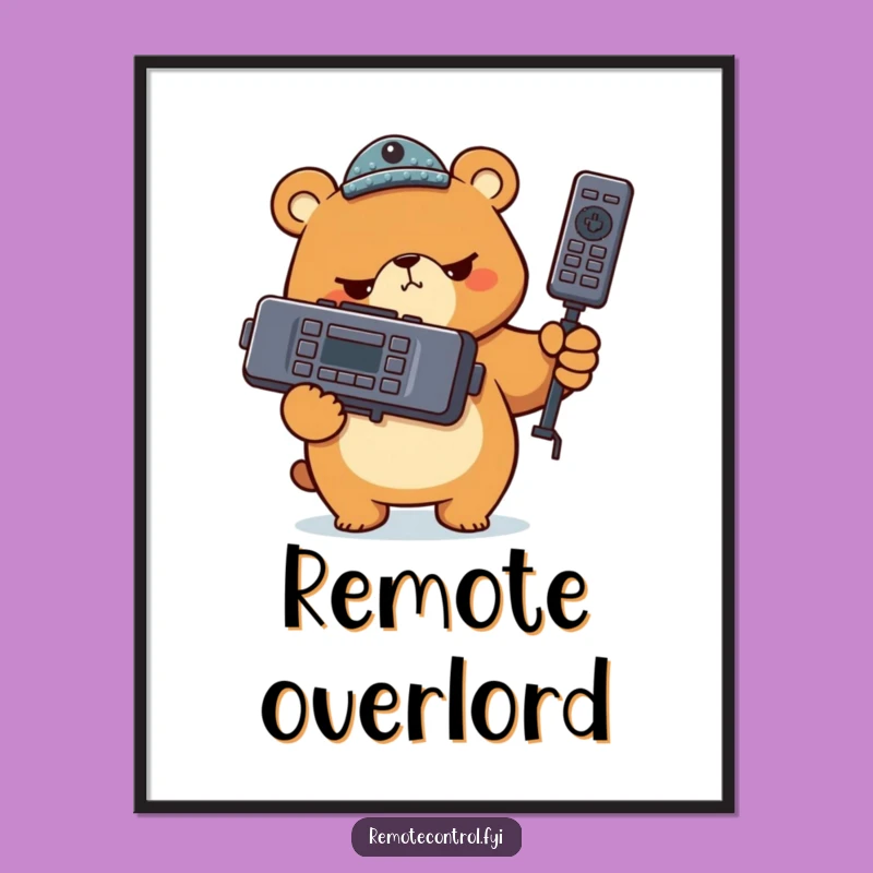 Funny Bear Remote Poster: Vibrant Comedic Controller Wall Art