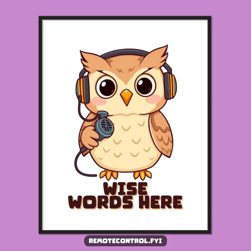 Funny Owl Gamer Poster: Cool headset owl with remote microphone, a perfect gift for gaming rooms.