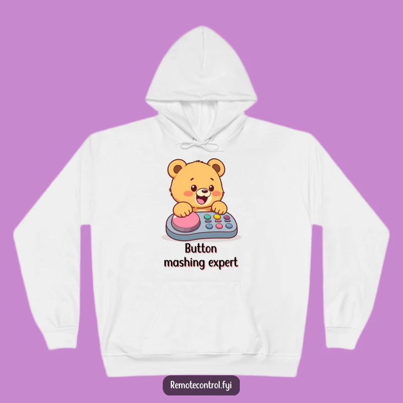 Cozy Funny Bear Cub Hoodie: Mashing Buttons for the Ultimate Comfort Gift