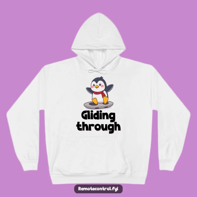 Funny Penguin Remote Surfer Hoodie: Determined penguin shredding on a remote, a perfect funny gift.