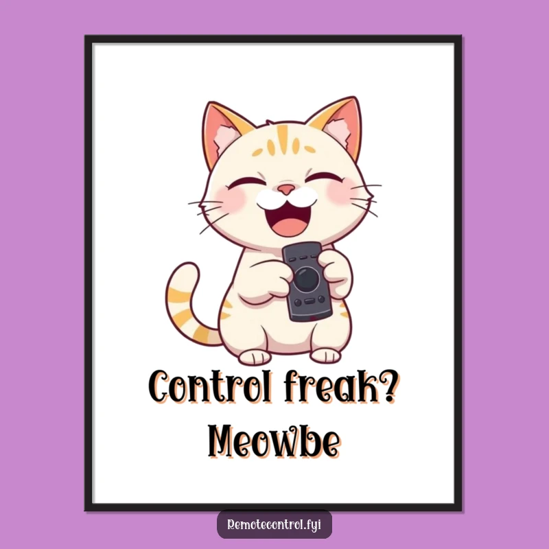 Free Printable Wall Art: Giggling Cat, Remote Control, Funny Decor Download