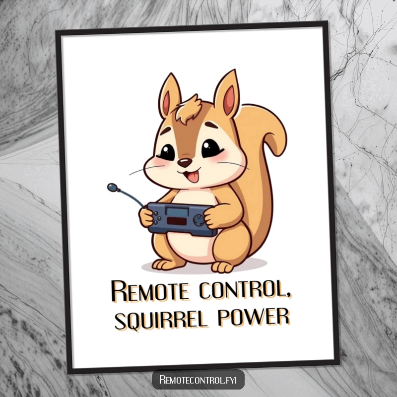 Funny Free Printable Wall Art: A happy squirrel intently holding two remotes, ready for a chill session.