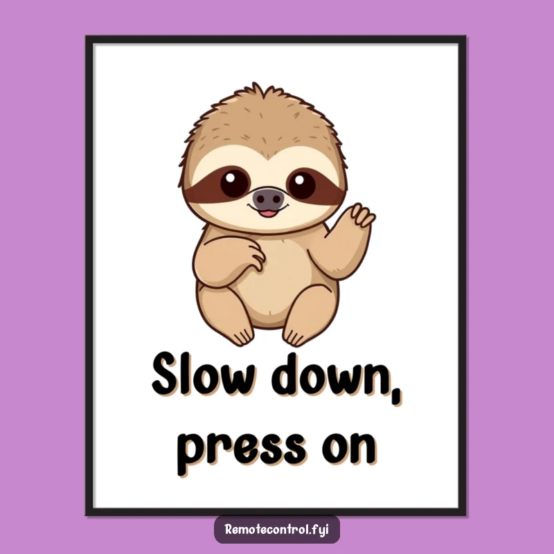 Free Printable Wall Art: Content Sloth Pushes Button - Funny Downloadable Decor