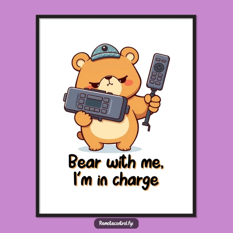 Free Printable Wall Art: Funny Bear With Giant Remote - Quirky Downloadable Decor