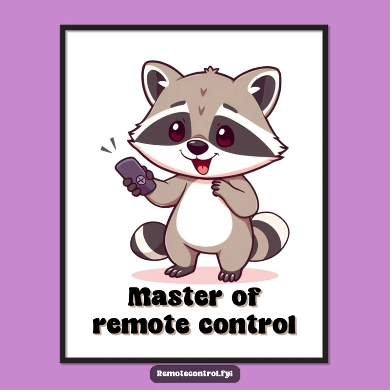 Free Printable Wall Art: Funny Raccoon Steals Remote - Quirky Downloadable Decor