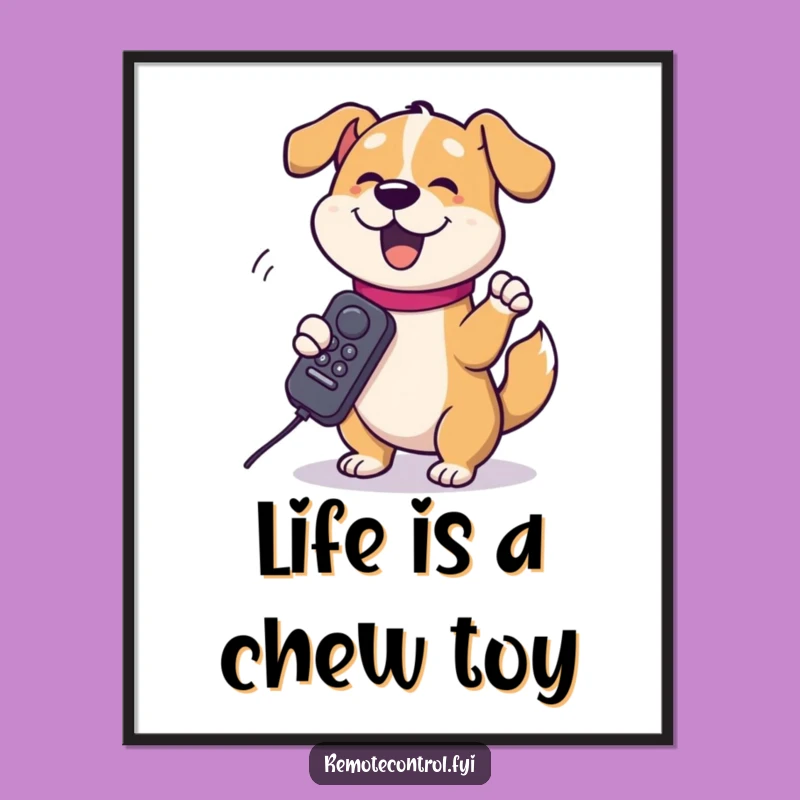 Free Printable Wall Art: Funny Dog Spins Remote - Quirky Downloadable Decor