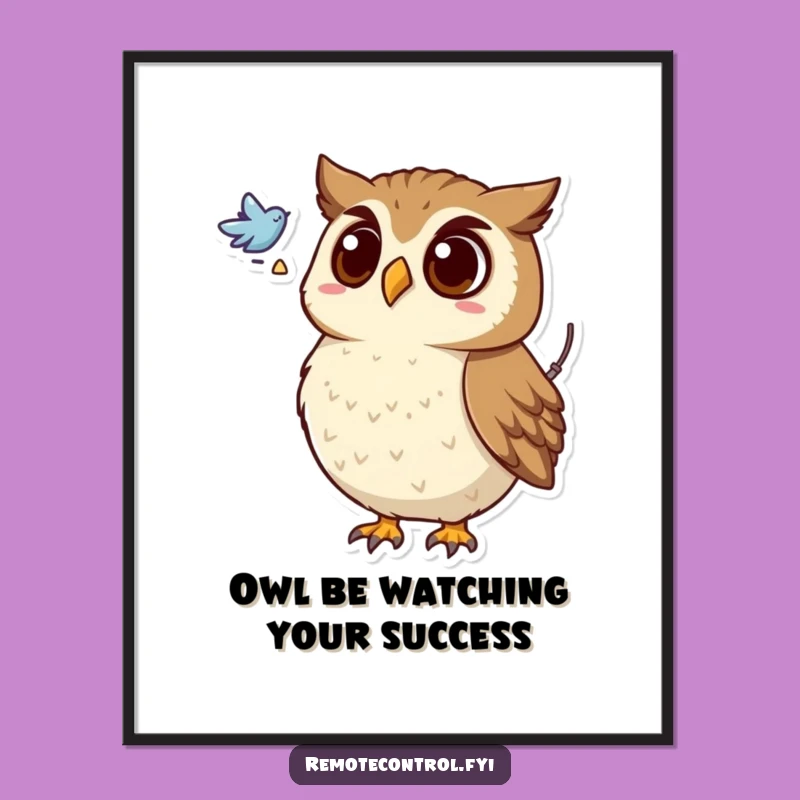 Free Printable Wall Art: Quirky Surprised Owl Remote Control Downloadable Art