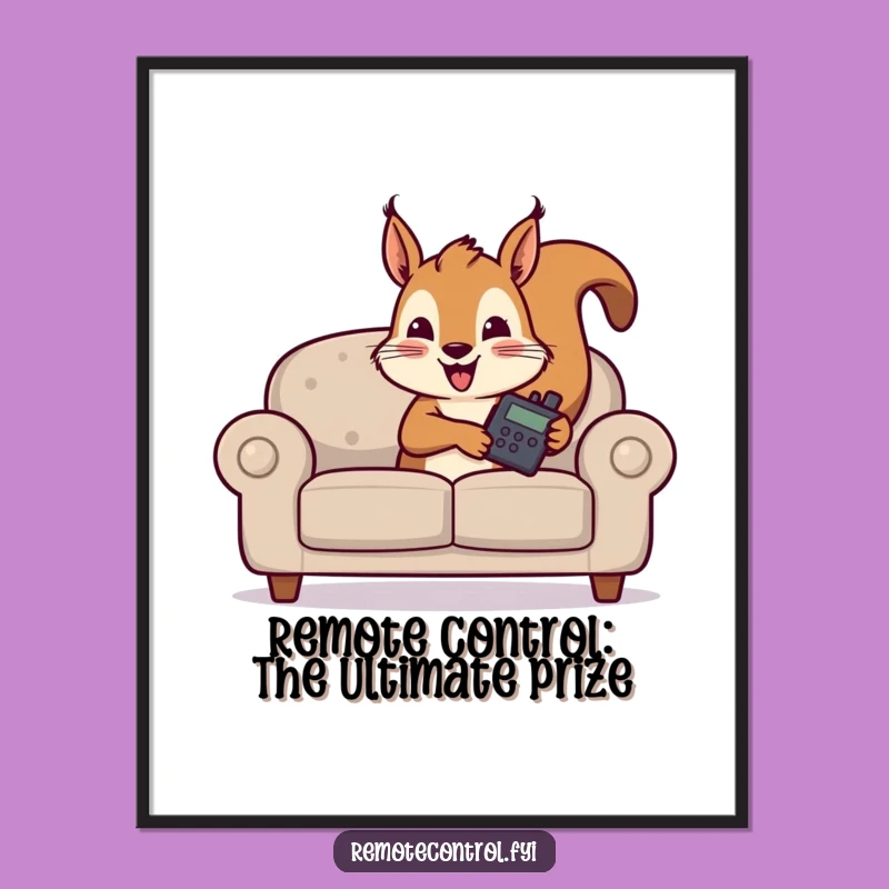 Free Printable Wall Art: Mischievous Squirrel with Remote - Funny Downloadable Decor