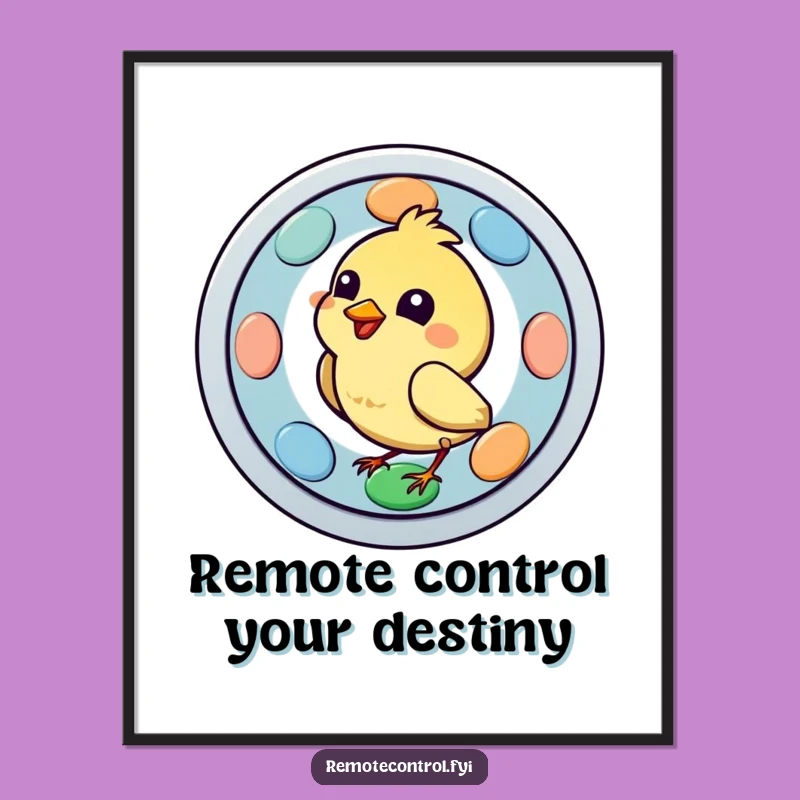 Free Printable Wall Art: Funny Bird Pecks Remote Button - Quirky Downloadable Decor