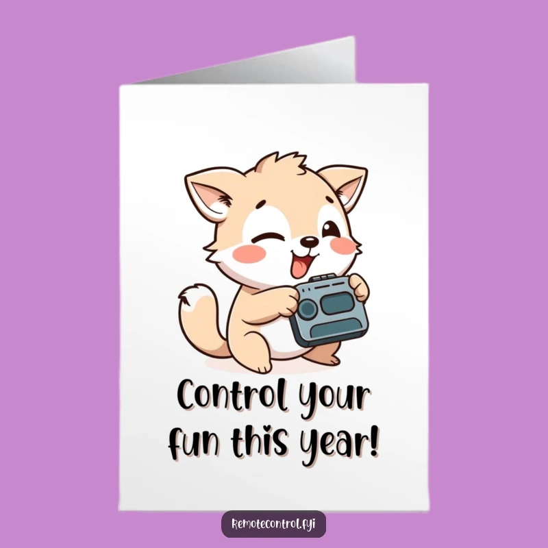 Free Printable Birthday Card: Playful Animal Remote Control Silly Funny Downloadable Gift