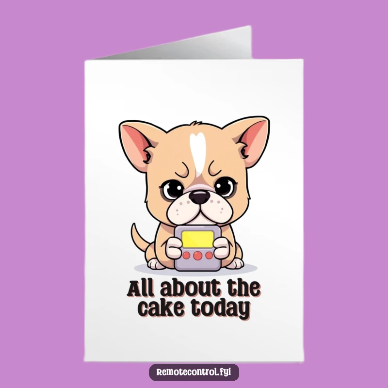Free Printable Birthday Card: Focused Dog Remote Screen Funny Downloadable Gift