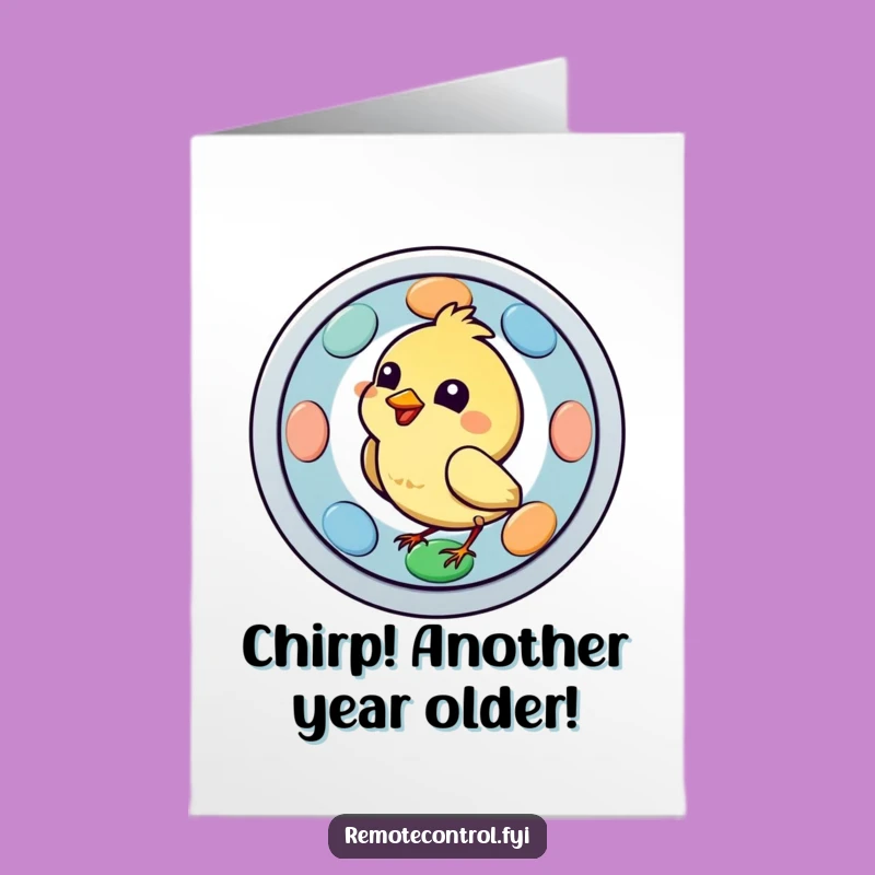 Free Printable Funny Bird Birthday Card: Pecks Remote Button - Hilarious Downloadable Gift