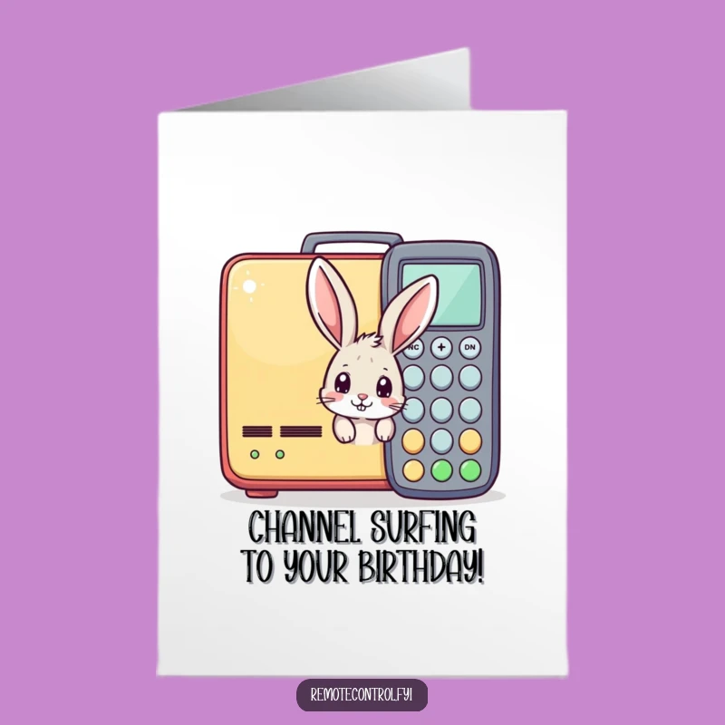 Free Printable Funny Bunny Card: Curious Remote Control Character for a Hilarious Birthday Gift
