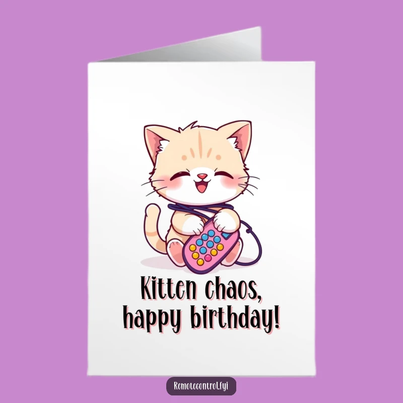 Free Printable Funny Kitten Birthday Card - Chaotic Remote Tangle Downloadable Gift