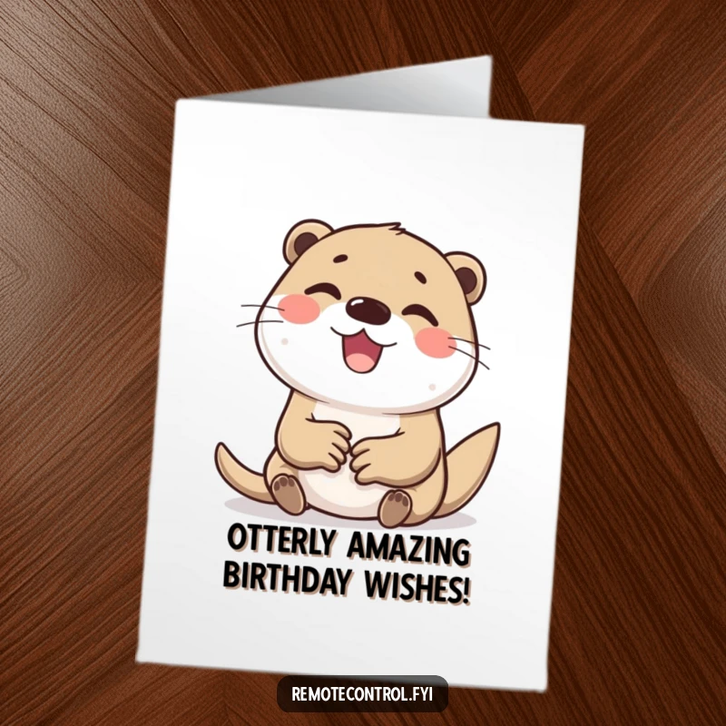 Funny Free Printable Birthday Card: Cheerful otter furiously typing on a keyboard, perfect for techy celebrations.