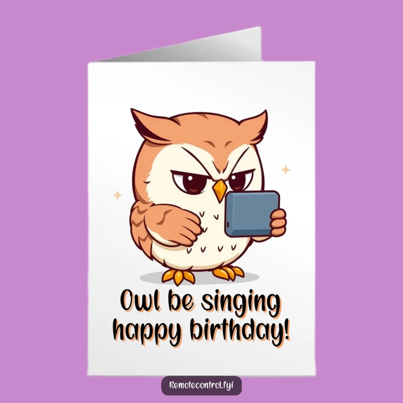 Free Printable Funny Owl Birthday Card: Determined Remote Control Lover Downloadable Gift