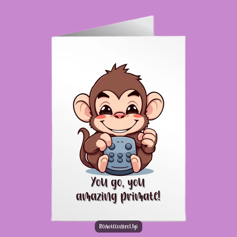 Free Printable Congrats Card: Monkey Remote Grin for Funny Downloadable Gift