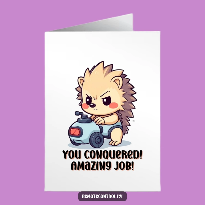 Free Printable Congrats Card: Hedgehog Robot Control, Funny Downloadable Gift