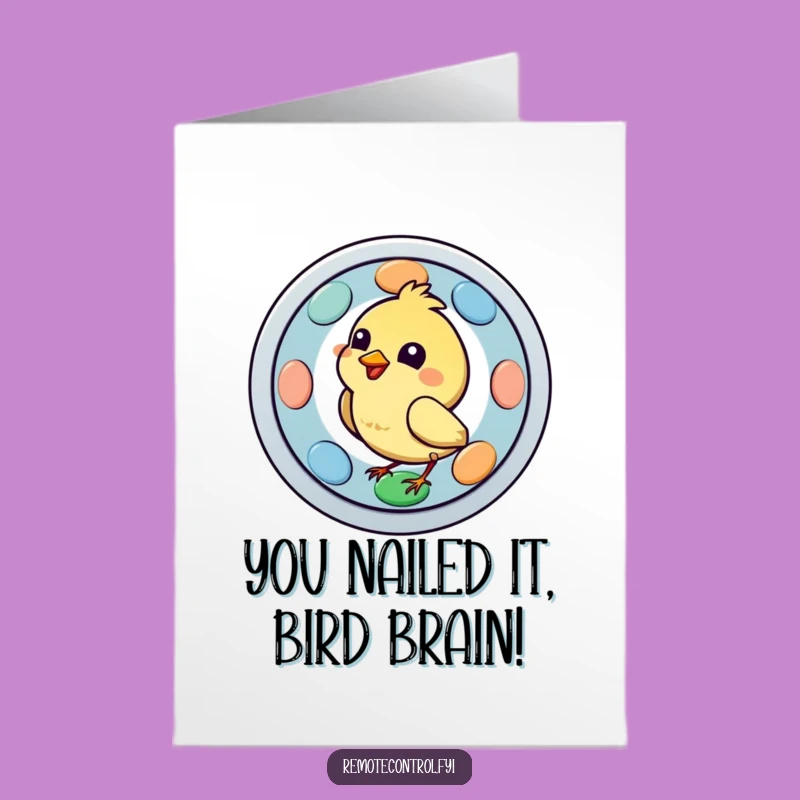 Free Printable Bird Congratulations Card: Remote Button Peck - Funny Downloadable Gift