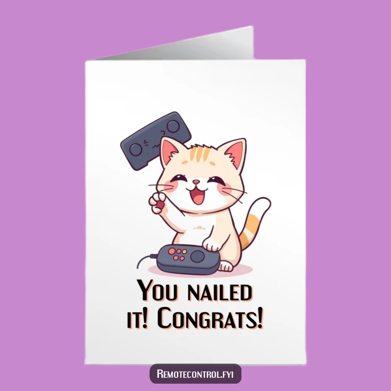 Free Printable Playful Cat Congratulations Card - Remote Battler Downloadable for Cheers