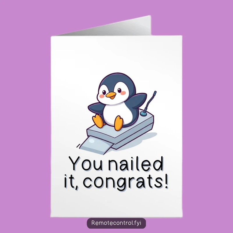 Free Printable Penguin Congrats Card: Remote Ramp Champion Downloadable Gift