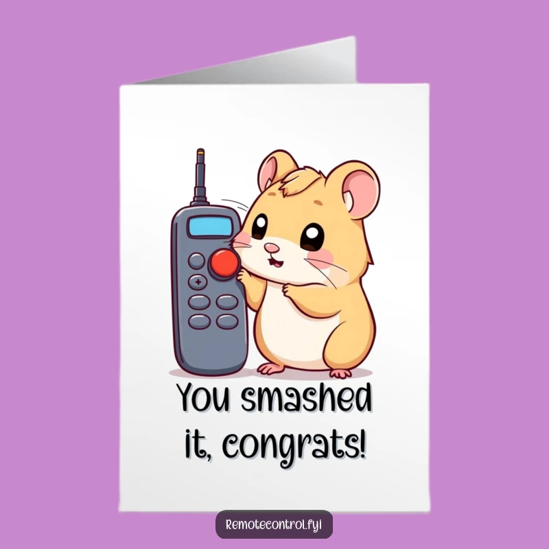 Free Printable Hamster Congrats Card: Remote Button Breakthrough Downloadable Gift
