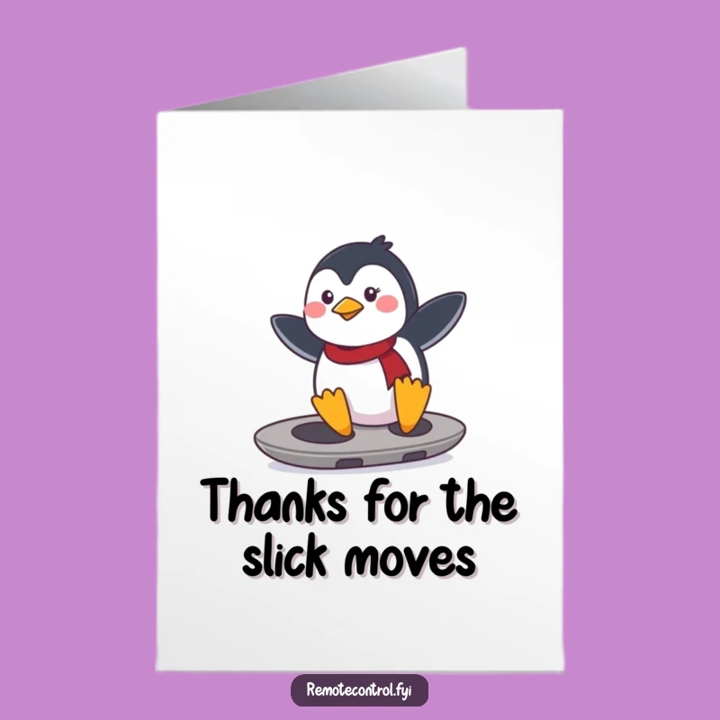Free Printable Funny Penguin Thank You Card: Remote Surfer, Downloadable Gift of Gratitude