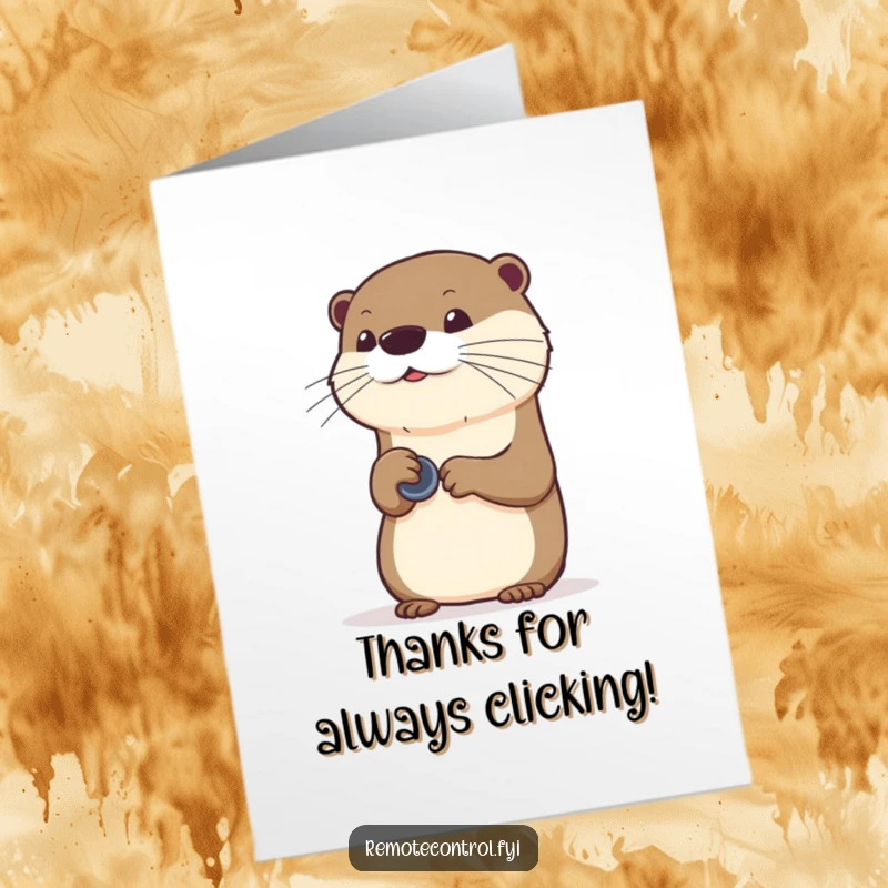 Funny Free Printable Thank You Card: A curious otter mimics pressing buttons on an invisible remote, creating its own reality.