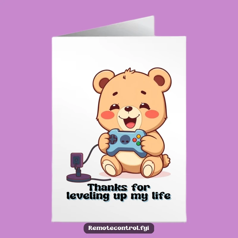 Free Printable Thank You Card: Grateful Gaming Bear Cub Downloadable Gift