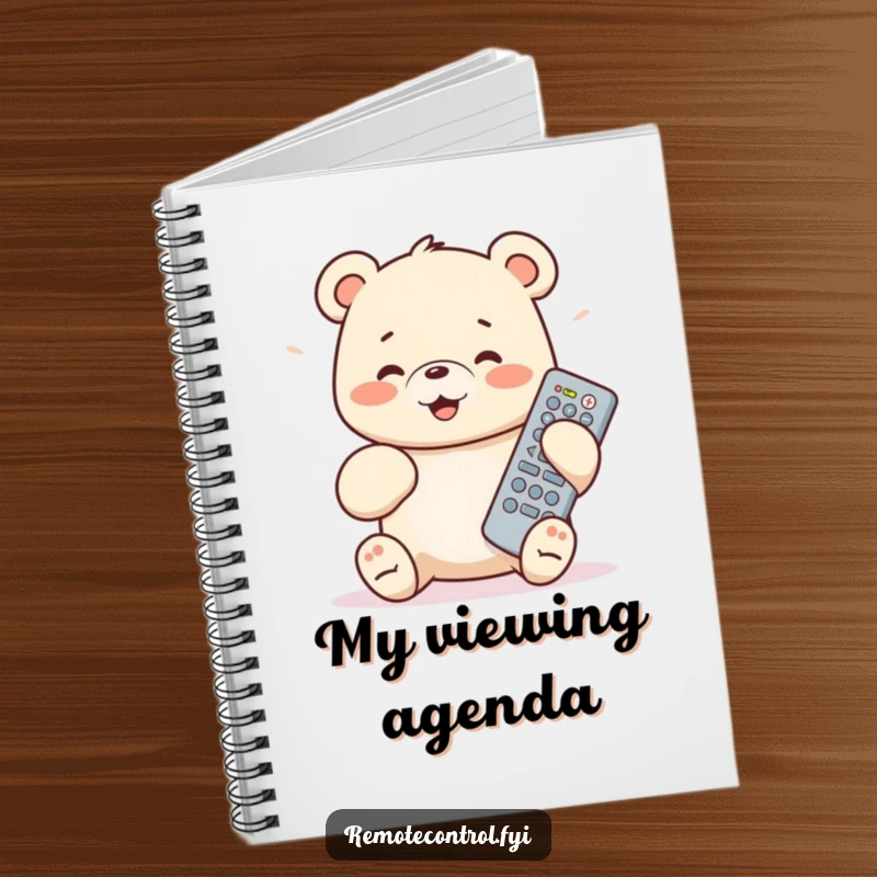 Funny bear cub notebook with a cub gleefully using a remote, ideal for capturing funny thoughts and ideas.