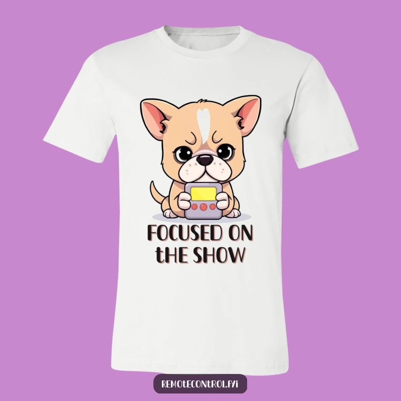 Funny Dog Remote T-Shirt: Determined Canine Gamer Tee for Screen Time Enthusiasts