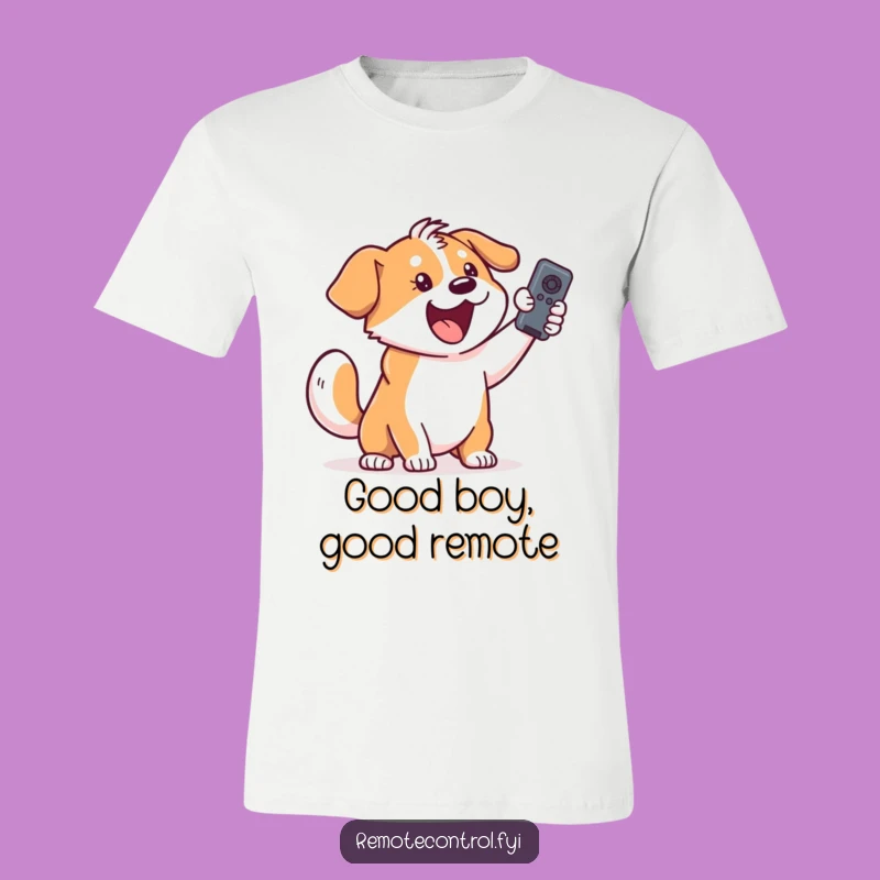Funny Dog T-Shirt: Excitedly Wielding Remote for Ultimate Entertainment