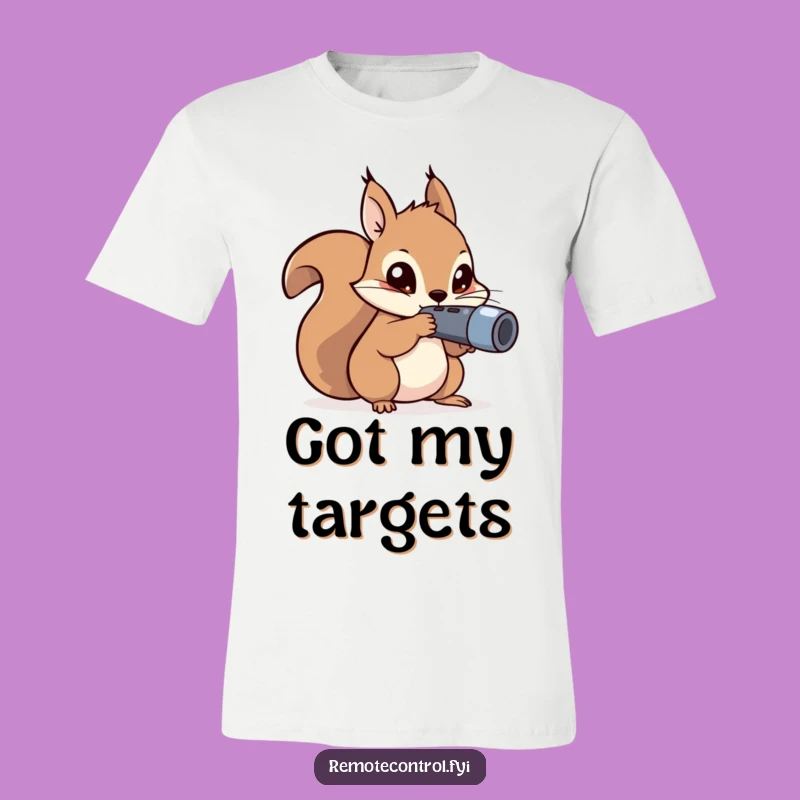 Funny Squirrel Remote T-Shirt - Mischievous Aim Action Tee!