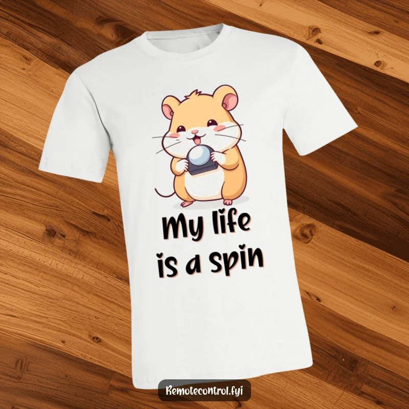 Funny Hamster T-Shirt: Playful hamster demonstrating incredible balance by spinning a television remote control on its nose.